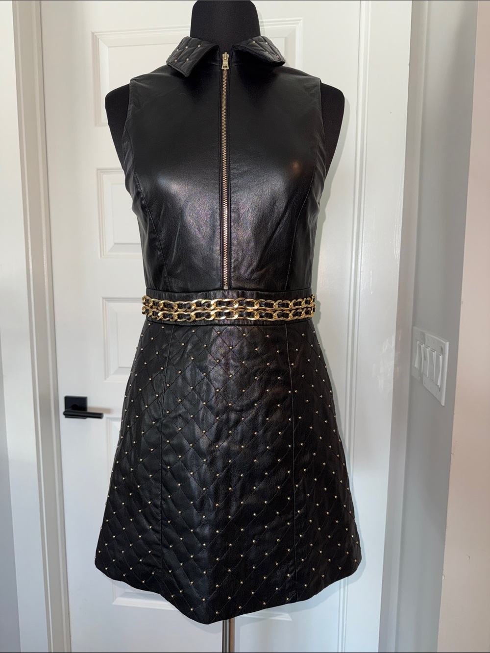 NWT Alice + Olivia Black Zippered Dress with Gold Hardware